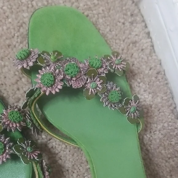 Prada Green Sandals with Metallic Chain Embellishment - Picture 5 of 16